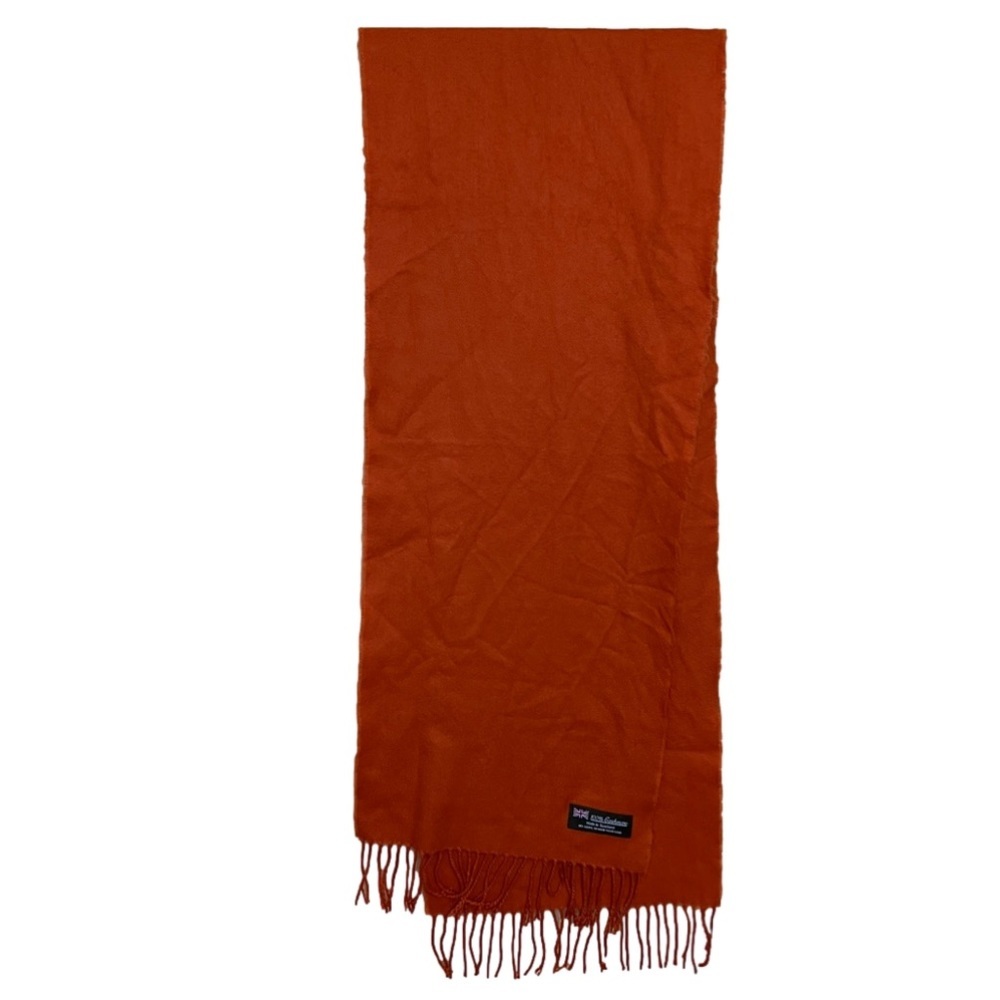 100% Cashmere Autumn Orange Fringe Scarf Made In Scotland
